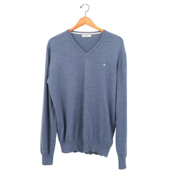 J. Lindeberg Lymann True Merino Wool Knit V-Neck Blue Pullover Sweater XL - Picture 1 of 5